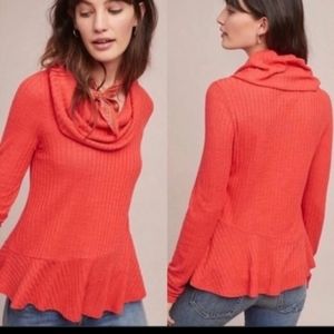 Maeve By Anthropologie | Orange L/S Winterscape Peplum Cowl Neck Knit Sw…